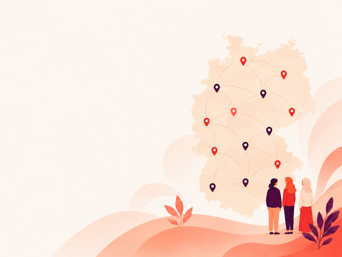 Illustration einer Deutschlandkarte mit vernetzten Aktionspunkten.