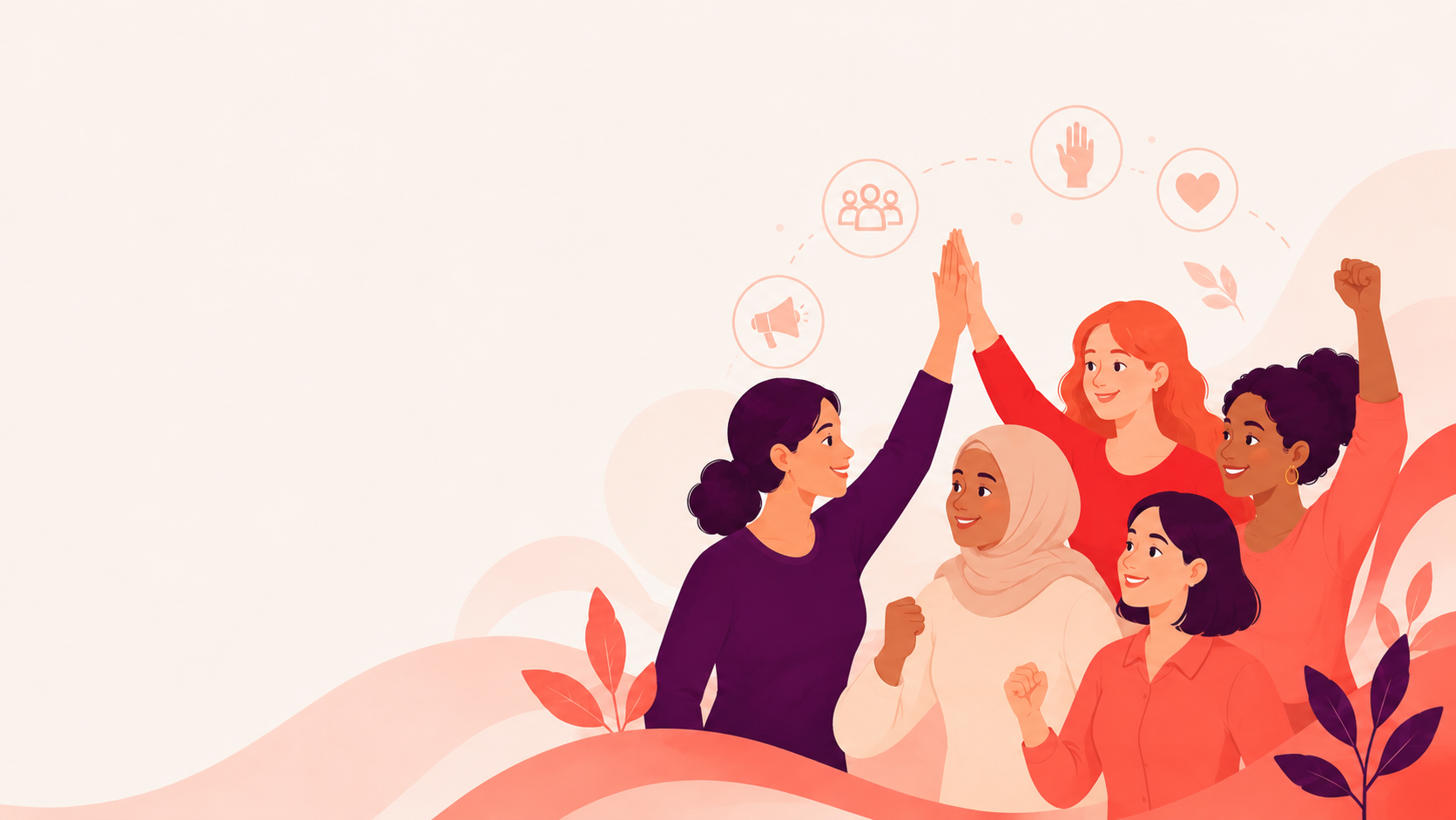 Illustration einer aktiven Gruppe von Frauen, die gemeinsam etwas bewegen.