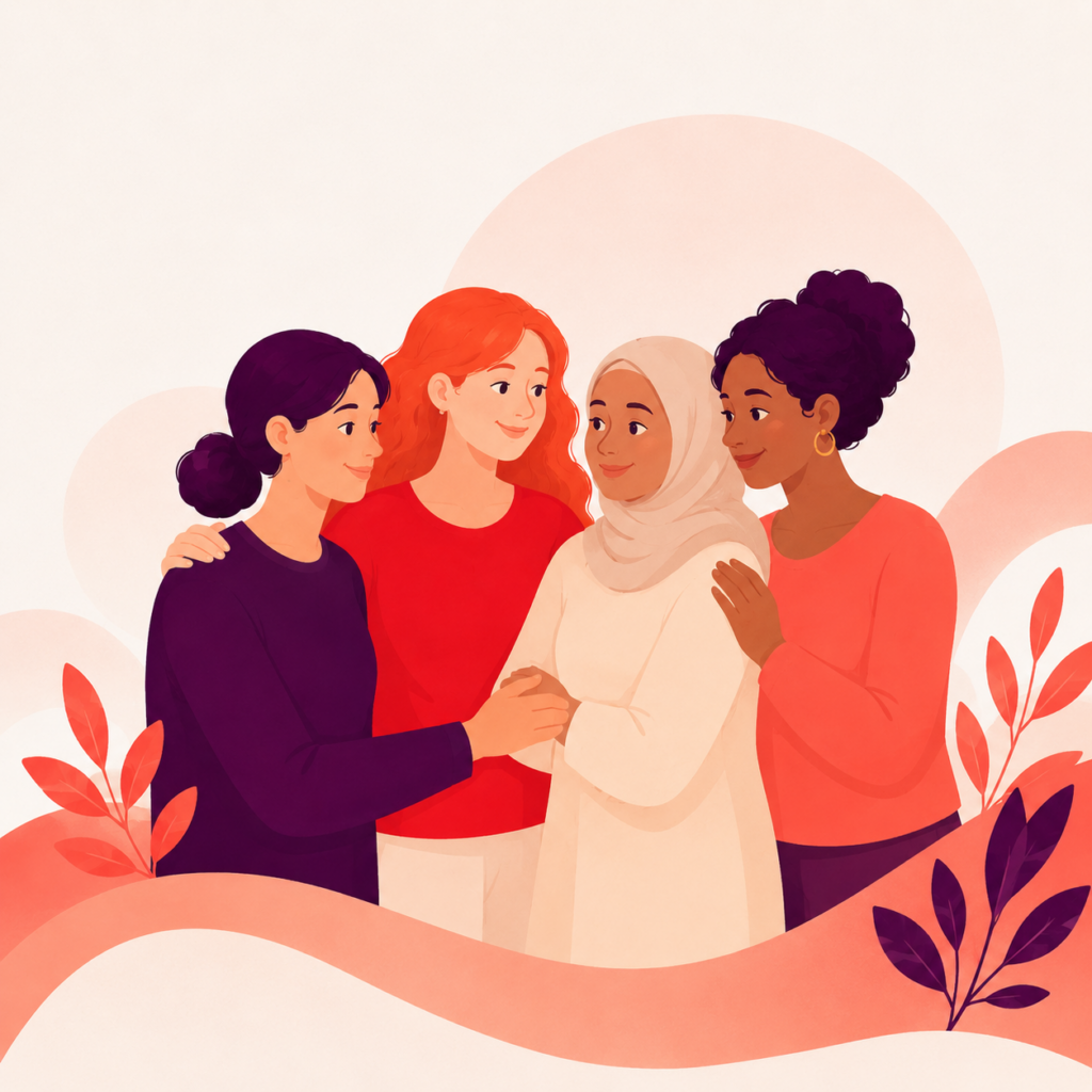 Illustration einer solidarischen Gruppe von Frauen.