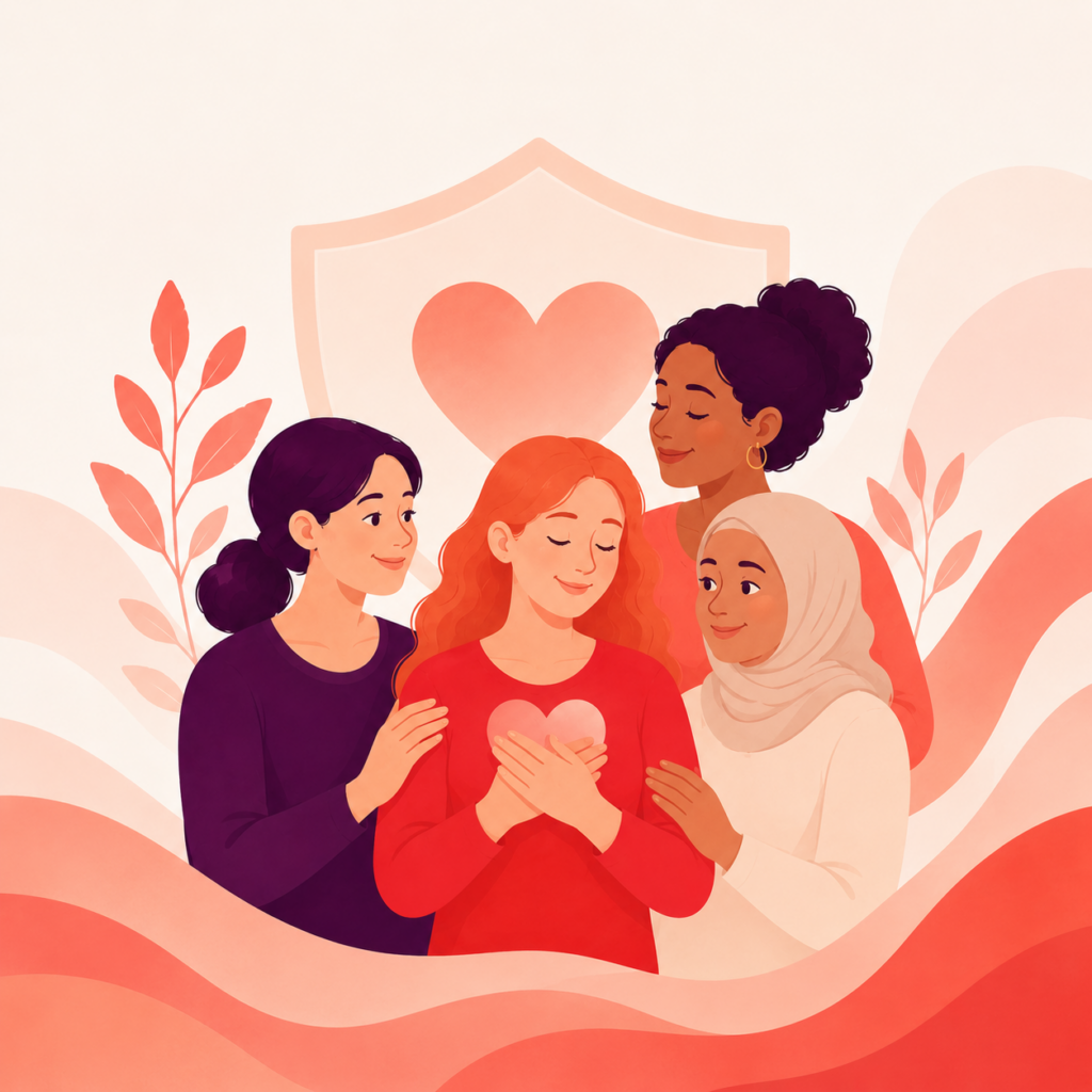Illustration von Schutz, Respekt und unterstützender Gemeinschaft.